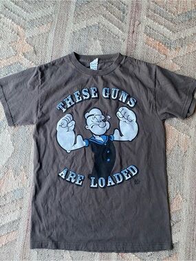 Vintage Popeye Graphic Shirt Grey Delta Pro Weight These Guns Are Loaded - Sz S